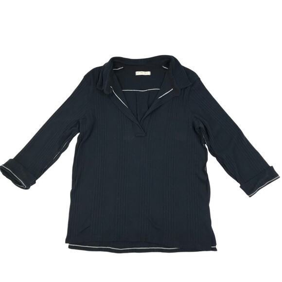 FREE PEOPLE Annie Rib Knit Collared Top Women S Navy Boho Stylish Travel Resort - Picture 6 of 15